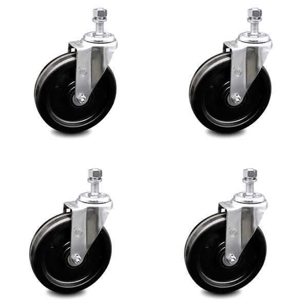 6 Inch Phenolic Wheel Swivel 1/2 Inch Threaded Stem Caster Set